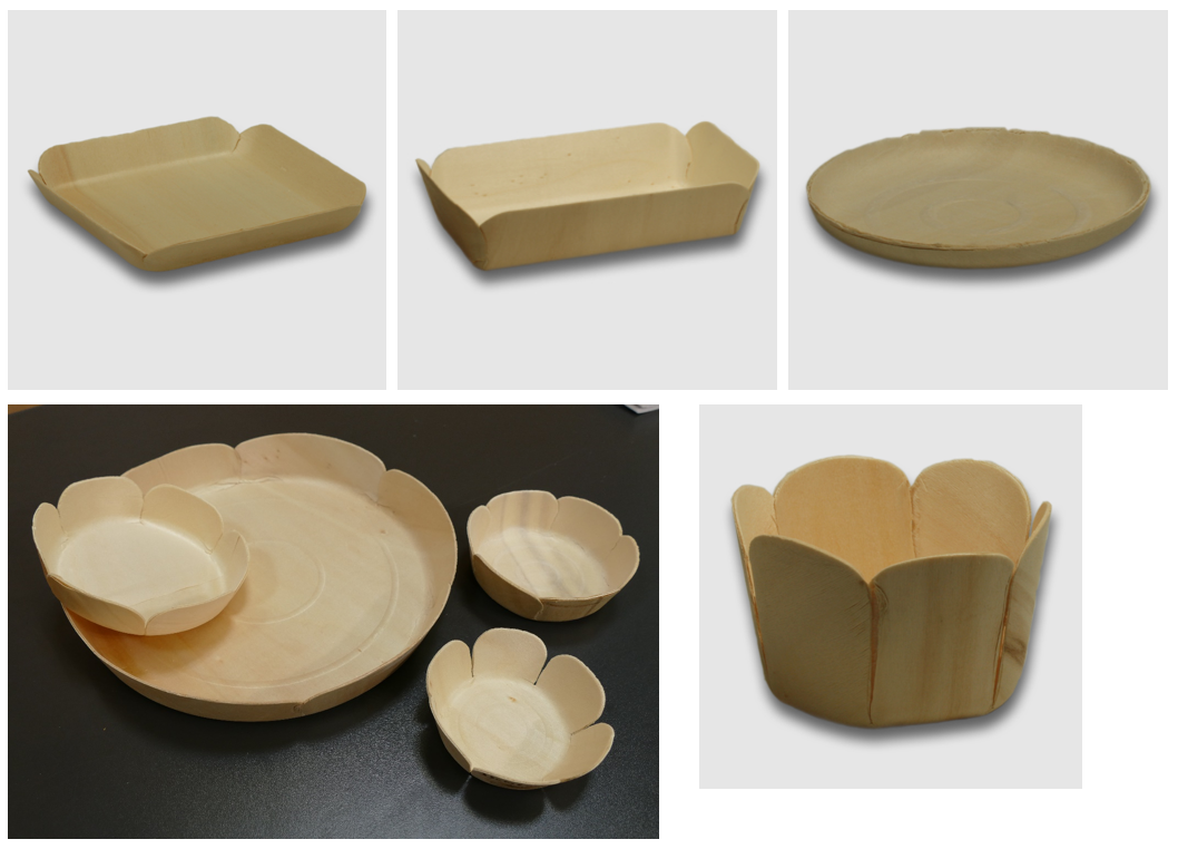 barquette en bois plates, carrée, ronde, hexagonale, polygonale